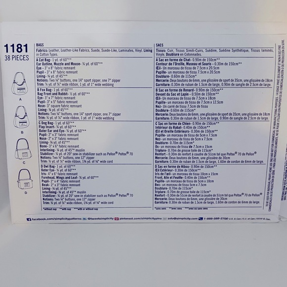 Simplicity Pattern 1181 - Bags - Picture 2 of 6